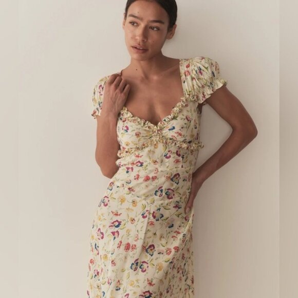 NEW DOEN Valerine SIlk Blend Dress Windswept Blooms Cream Floral | US XS - Picture 2 of 16